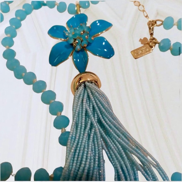 Kate Spade Turquoise Lovely Lillies Glass Beaded Beads Tassel Necklace - Picture 5 of 6